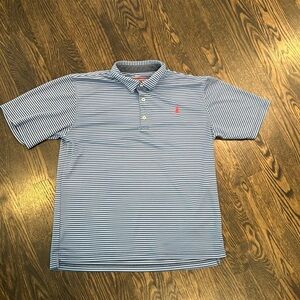 Johnnie O performance polo shirt. Size boys 16. Blue stripes.